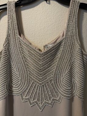 Beaded Sleeveless Taupe Evening Dress
